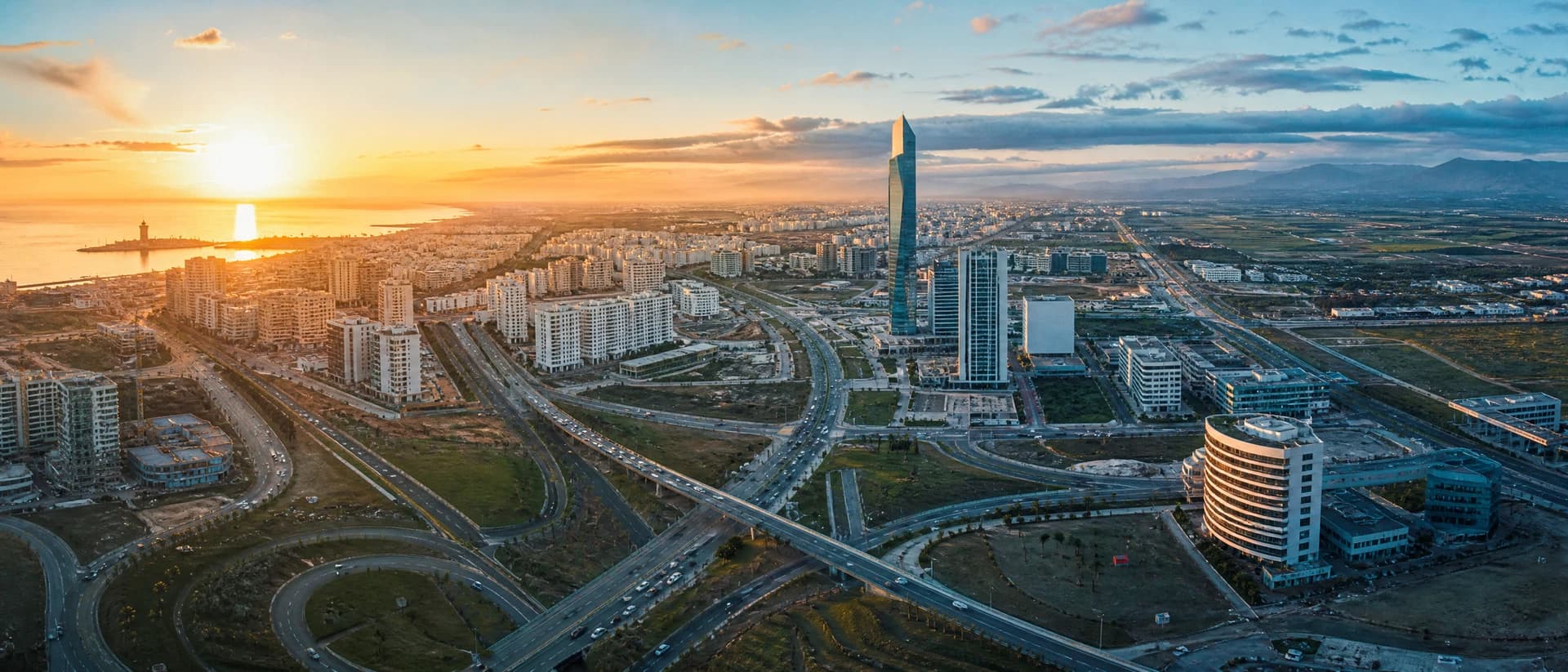 Vue territoriale urbaine au crépuscule